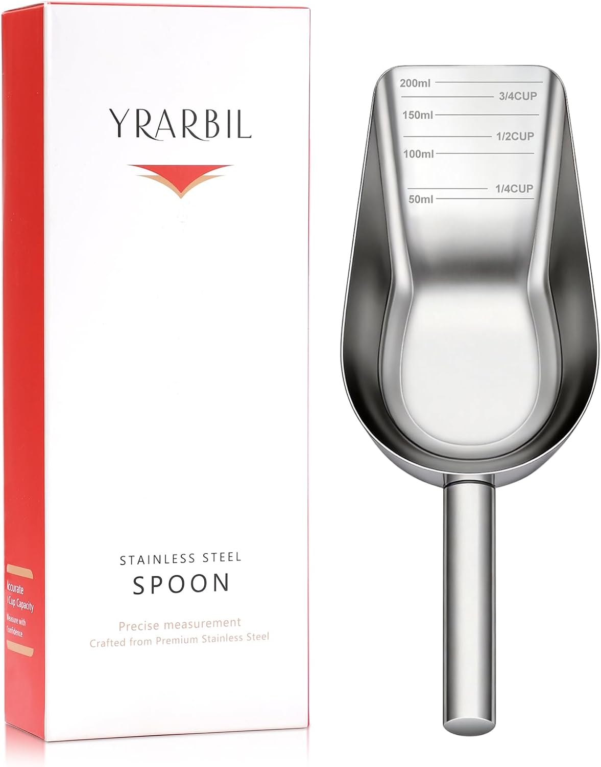 Pet Dog Food Scoop, 304 stainless steel material, 1 Cup Measuring Cup with Precision Scale Markings, Durable and Rust-Resistant