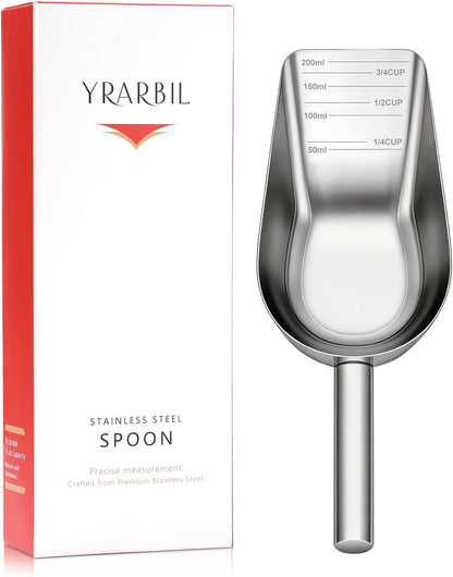Pet Dog Food Scoop, 304 stainless steel material, 1 Cup Measuring Cup with Precision Scale Markings, Durable and Rust-Resistant
