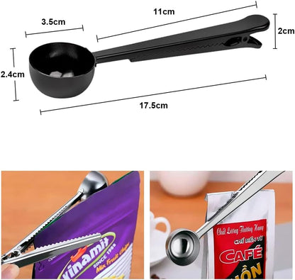 Coffee Scoop Clip Stainless Steel Tablespoon Coffee Spoon With long handle Multifunction Sealing Bag Clip For Tea, Coffee, Protein Powder, Instant Drinks, Kitchen Tools