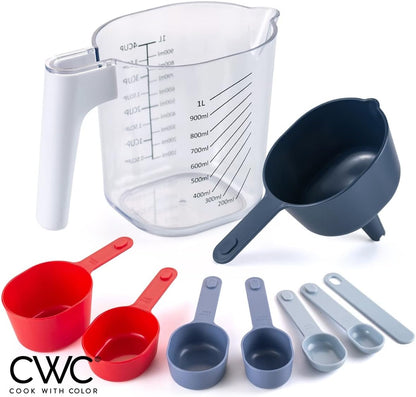 COOK WITH COLOR Measuring Cup Set - 9 PC. Nesting Stackable Liquid Measure Cup, Dry Measuring Cups and Spoons with Funnel and Scraper (Pastel)