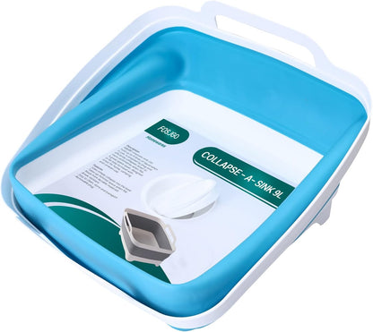 FOSJGO Collapsible Dish Basin with Drain Plug, 2.4 Gal (9L) Space-Saving Foldable Sink, Wash Basin for Kitchen, Baby Bottles, Vegetable Washing, Camping, RV and Party Beverage Tubs
