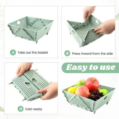 Collapsible Colander for Kitchen, Plastic Fruit Strainer Basket, Space-Saving Food Storage Drain Basket with Efficient Holes for Pasta, Vegetables, Berries Food Cleaning(COLOR:Green)