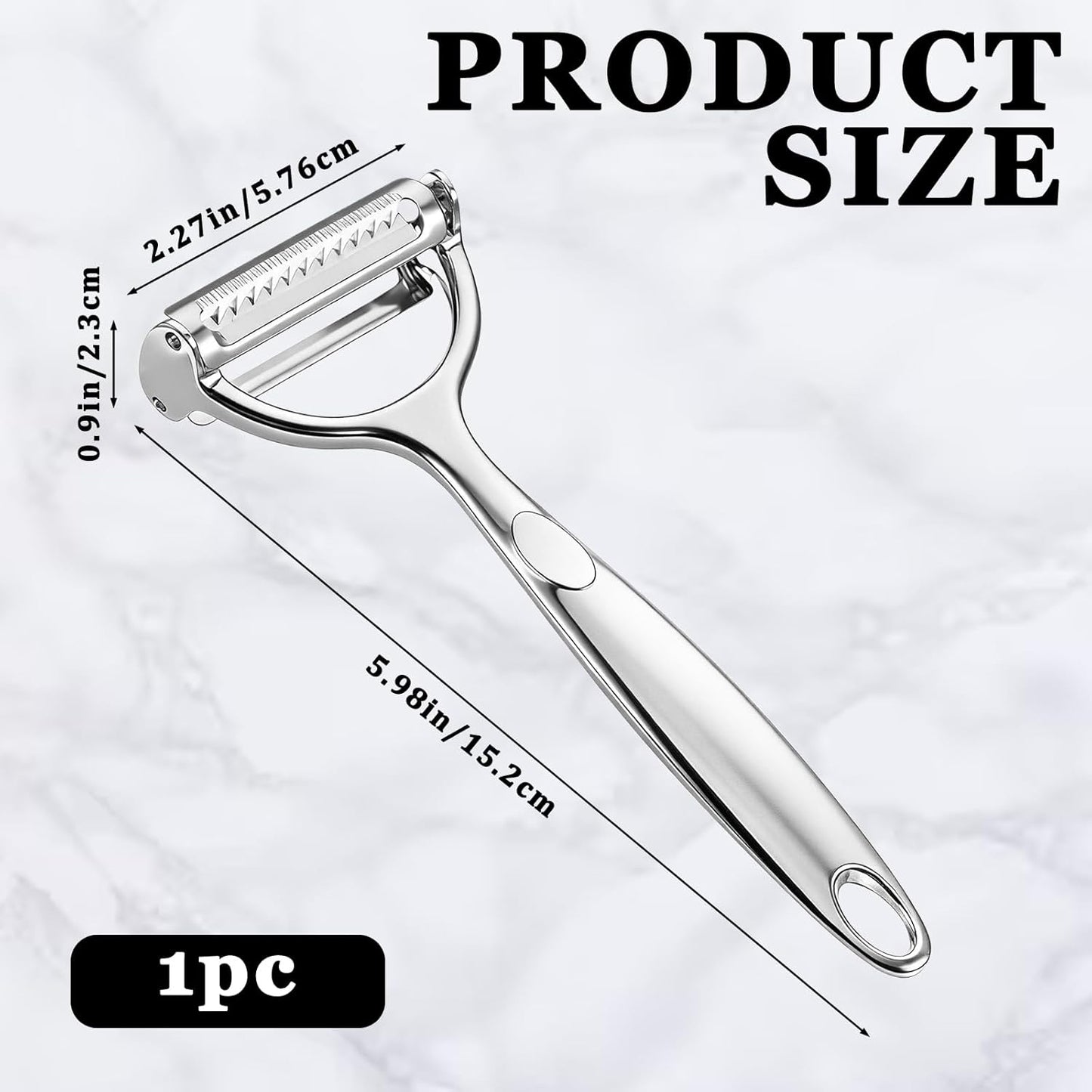 Vegetable Peeler Grater 2-in-1 Double-Sided Blade Fruit Slicer Julienne Cutter with Handle Multifunction Peeler for Kitchen Carrot Cucumber Potato Veggie Cooking Tools, Zinc Alloy