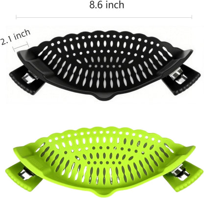 Clip on Strainer Silicone with Silicone Glove | Versatile for All Pans and Pots, Noodle Pasta Pot Strainer Silicone Colander for Vegetables Meat Fruit Spaghetti, Food Strainers (Green)