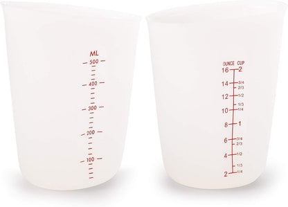 Hedume Set of 4 Silicone Flexible Measuring Cups with Marking, 2 Pack 8 Ounces(1-cup) and 2 Pack 16 Ounces(2-cup) Squeeze and Pour Silicone Measuring Cup Set