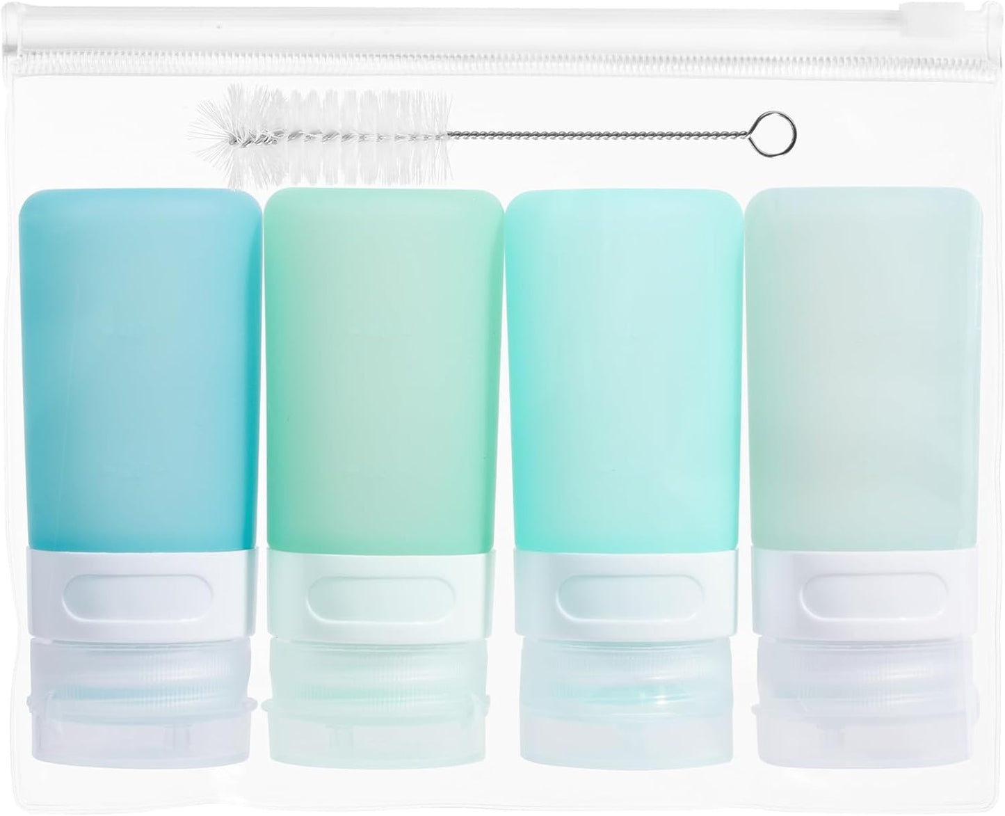 MICEBAY Condiment Squeeze Bottles for Sauces, 2-oz Mini Silicone Salad Dressing Container to Go with Reusable Sandwich Bag, Leakproof Ketchup Bottle for Bento Lunch Box, 4 Pack, Candies