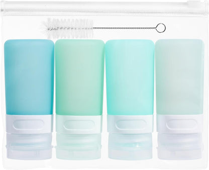MICEBAY Condiment Squeeze Bottles for Sauces, 2-oz Mini Silicone Salad Dressing Container to Go with Reusable Sandwich Bag, Leakproof Ketchup Bottle for Bento Lunch Box, 4 Pack, Candies