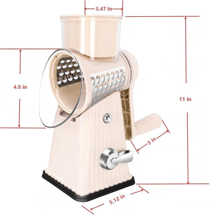 Rotary Cheese Grater with 5 Well-designed Blades & Strong Suction Base, Kitchen Mandoline Vegetable Slicer with Blade Storage Box (GREEN)