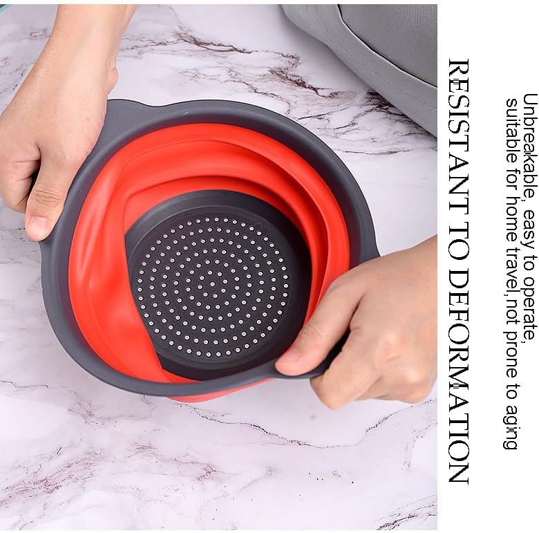 Collapsible Silicone Colander for Kitchen Sink, Foldable Vegetable Strainer Basket with Handles, Small Kitchen Drainer for Pasta Fruits and Vegetables (Red)