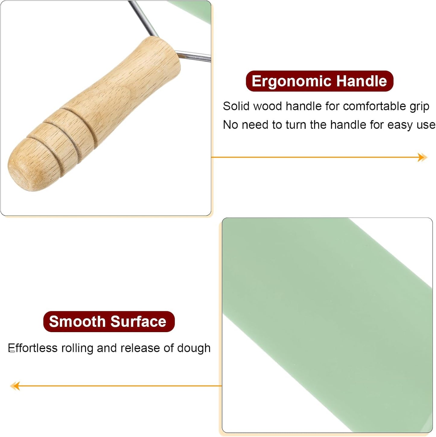 HARFINGTON 2pcs Rolling Pin 7.6" x 1.69" Silicone Roller Wood Handle Non-Stick Fondant Roller Dough Roller Rolling Pins for Baking Cookie Pastry Clay, Gray