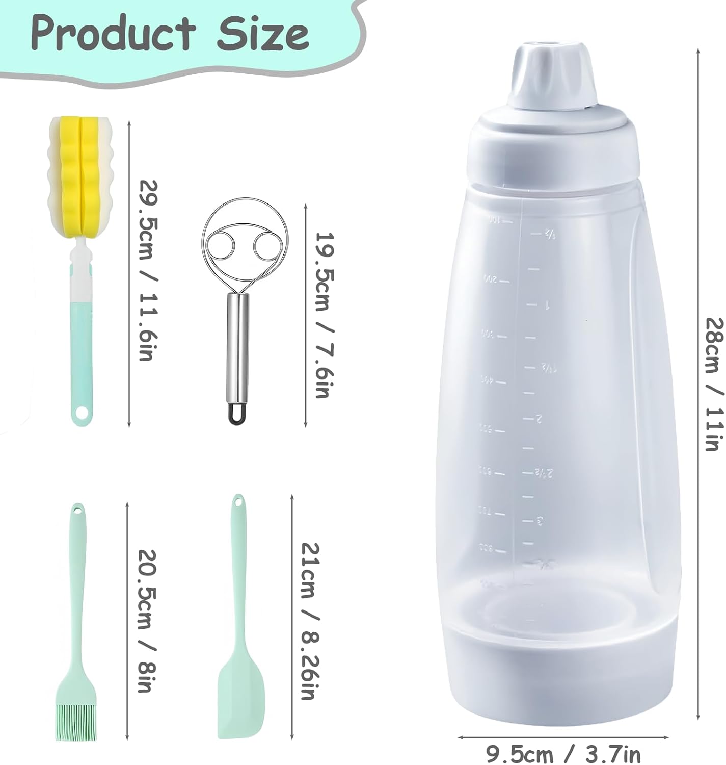 Pancake Batter Dispenser with Wire Whisk, BlenderBall, Silicone Spatula and Brush, Cleaning Brush, 1000 ML Large Capacity Leak-Proof Design for Pancakes Waffles Muffins and Crepes