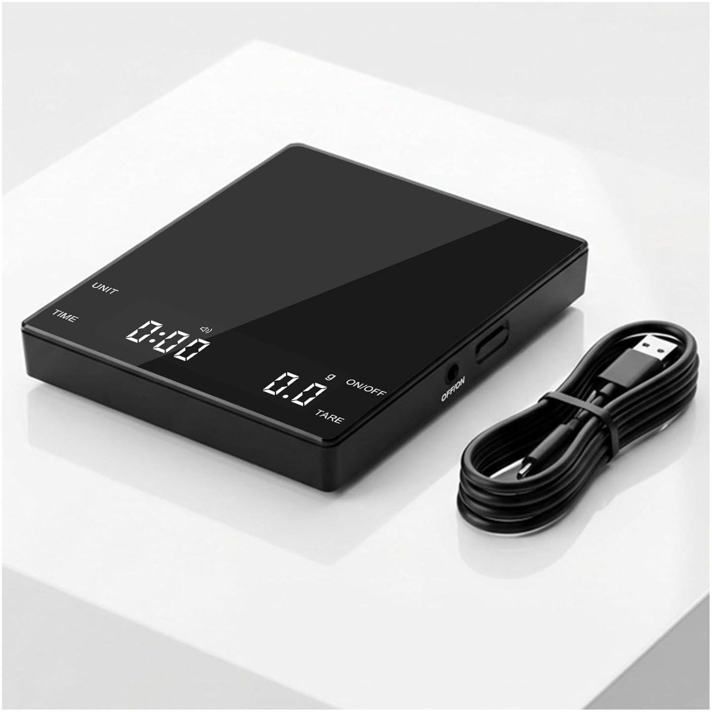 Digital Coffee Scale with Built-in Timer, 0.1g Precision to 3000g Rechargeable Espresso Scale, Touch Glass Kitchen Food Scale for Pour Over, Baking and Macros