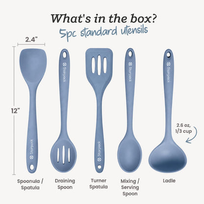 Starpack Stir and Serve Silicone Cooking Utensils Set (5-Piece, 11") - LFGB Non Toxic, 600°F Heat Resistant, BPA-Free - One-Piece Seamless, Dishwasher Safe - for Nonstick Cookware, Earthy Pink