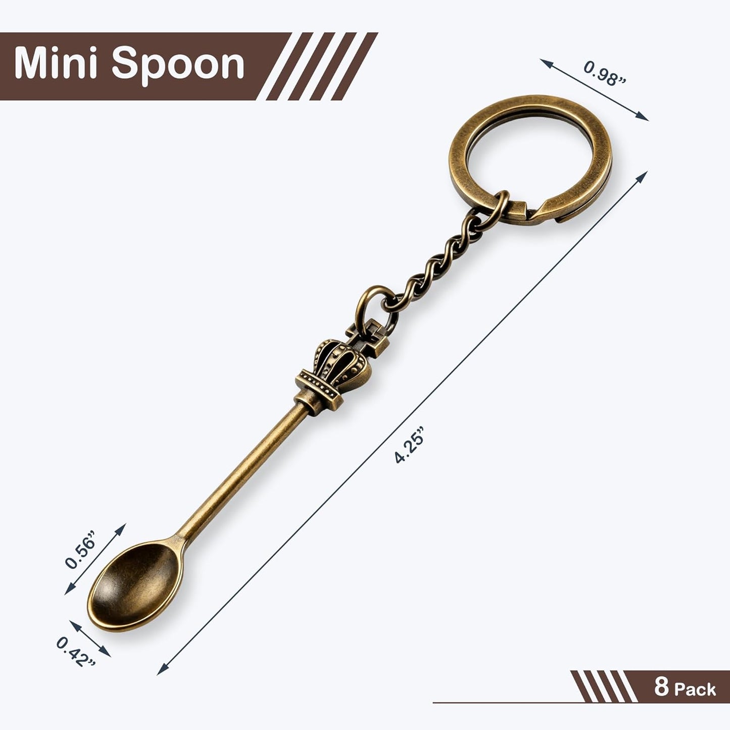 8 Pack Small Measuring Tools Spoon Keychain with Split Key Rings, Metal Mini Powder Spoons for Medicine, Pill Bottle, Craft, Partty (Multicolor, Tiny)