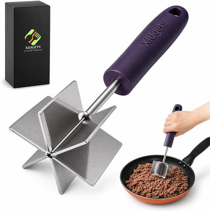 Stainless Steel Mini Meat Chopper & Masher | 6-Blade Ground Beef Chopper Tool | Small Hamburger Smasher | Compact Ergonomic Handle | Dishwasher Safe - 7" (Retro Orange Mini)