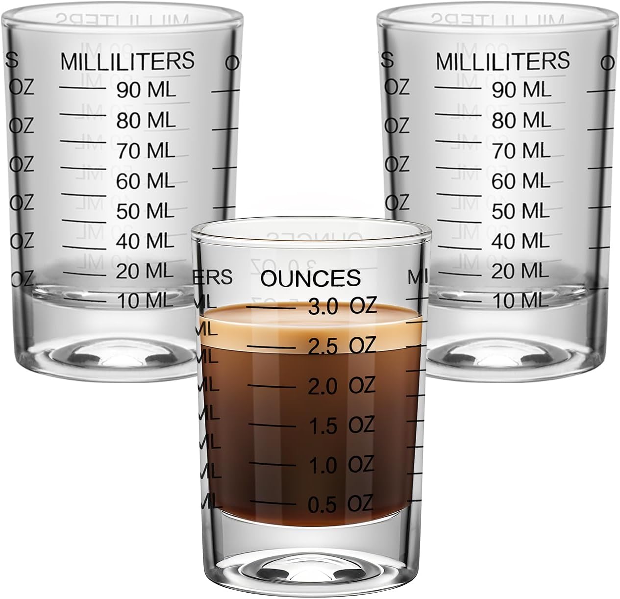 2Pcs Shot Glass Measuring Cup 3 Ounce/90ML Liquid Heavy High Espresso Glass Cup Black Line Espresso Shot Glasses with Measurement (2)