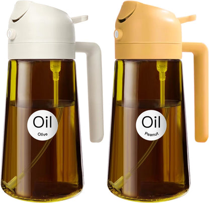 YARRAMATE 2Pcs 16oz/470ml Dark Brown Oil Sprayer for Cooking with Stickers, Food-grade Premium 2 in 1 Olive Oil Dispenser Bottle for Kitchen Gadgets, Air Fryer, Salad, Frying, BBQ (Black&OliveGreen)