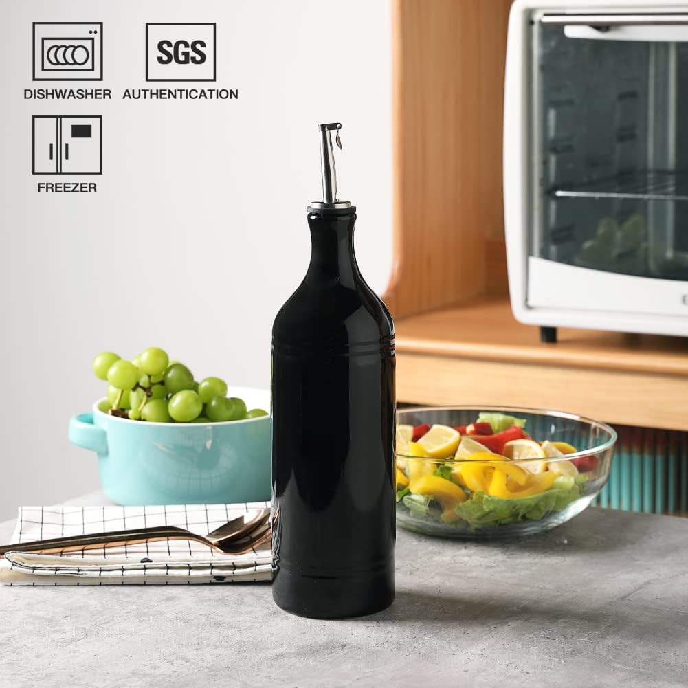 Sweejar Ceramic Olive Oil Dispenser Bottle, Opaque Oil Cruet Protects to Reduce Oxidation, Suitable for Storage Vinegar, Coffee Syrups & Other Liquids, Pack of 1, 15.5 Fl Oz(Beige)