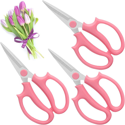 3 Pcs Garden Scissors Floral Shears,Professional Floral Scissors with Comfortable Grip Handle,Premium Garden Pruning Shears for Plants Trimming and Fruit Picking Trimming,Pink