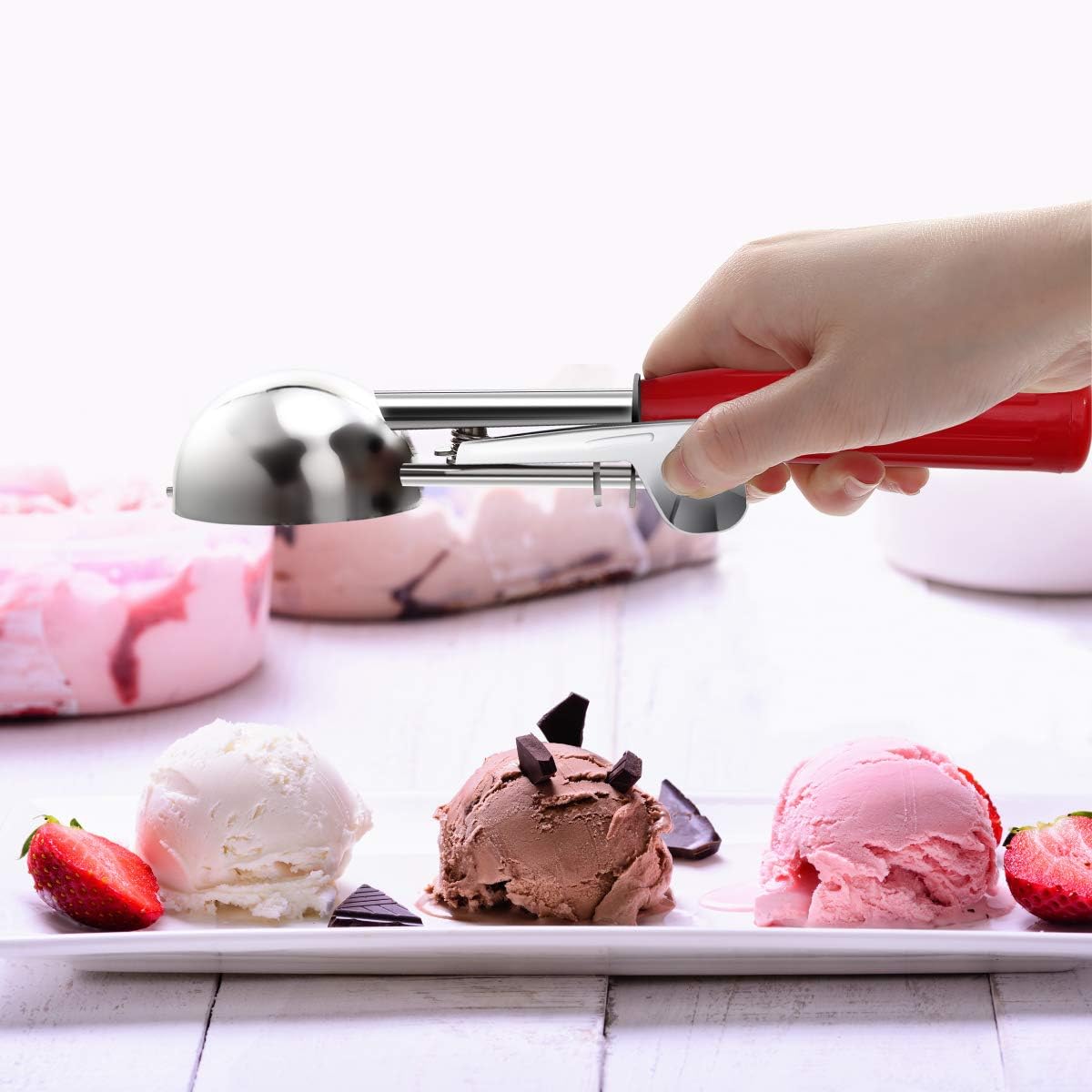 QUAL COOK Heavy Duty Stainless Steel Ice Cream Scoop 4 oz, Cookie Scoop with Trigger, Baking Scoop for Bakeries,Restaurants & Dessert Shops, #8, Grey