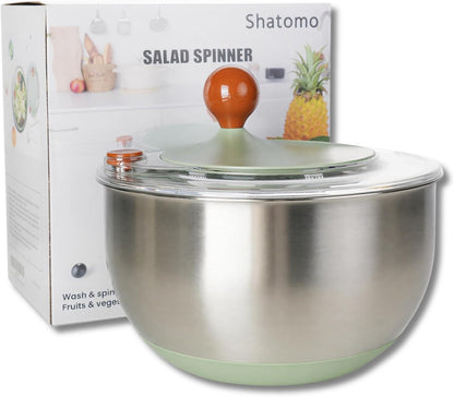 Premium 304 Stainless Steel Salad Spinner, Large 5.3 Qt Capacity, Easy to Use Lettuce Spinner, Fruit and Vegetable Washer and Dryer Spinner, Green