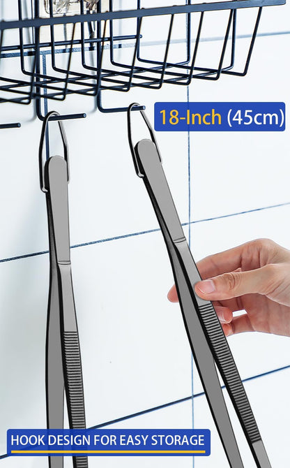 JETKONG 2 Pcs 12-Inch Kitchen Tweezers Fine Tweezer Tongs, Extra-Long Stainless Steel Cooking Tweezers (Silver)