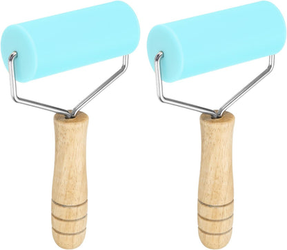 HARFINGTON 2pcs Rolling Pin 7.6" x 1.69" Silicone Roller Wood Handle Non-Stick Fondant Roller Dough Roller Rolling Pins for Baking Cookie Pastry Clay, Gray