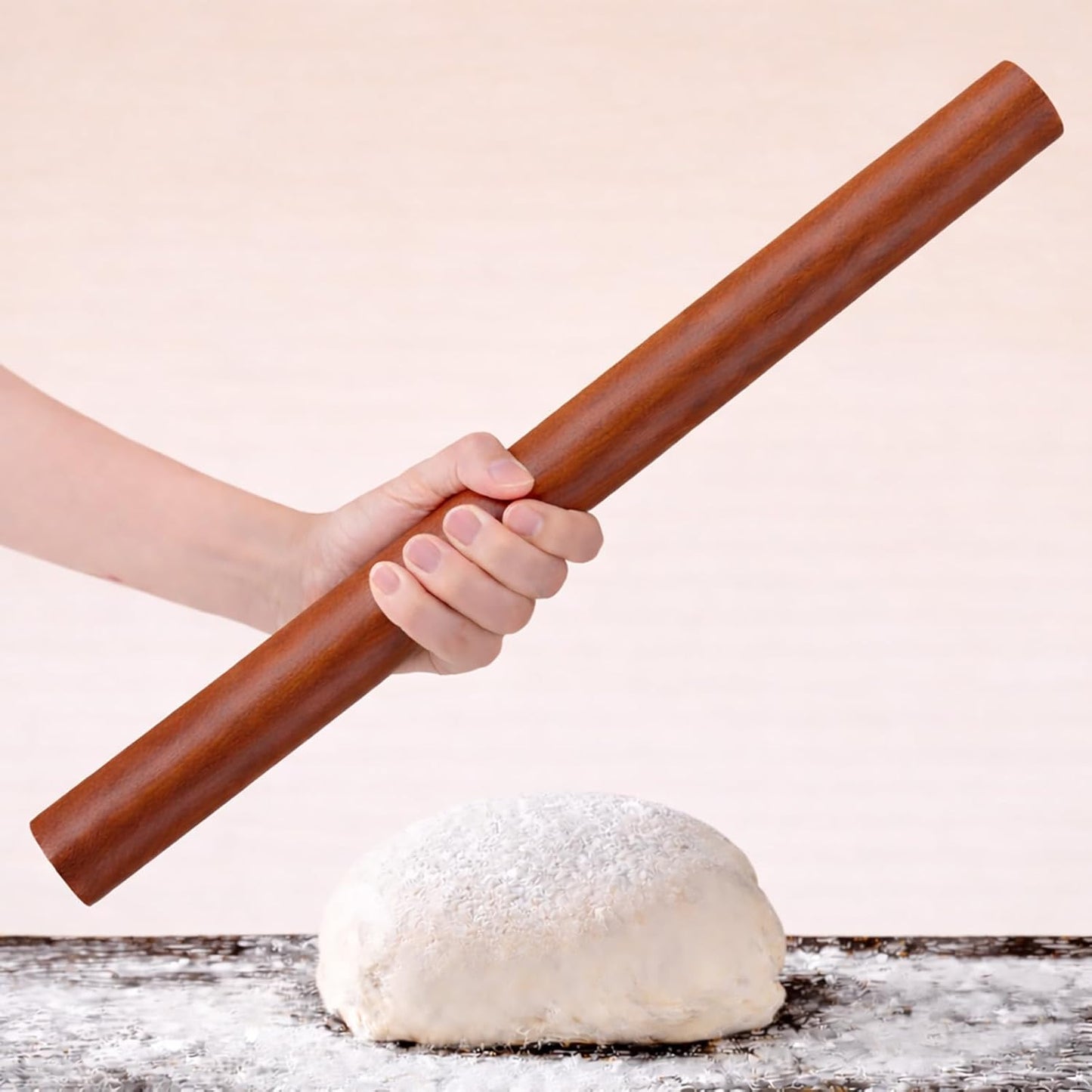 17 Inch French Rolling Pin, Wooden Dough Roller for Baking, Solid Wood Tapered Rolling Pin for Pizza, Pie Crust, Cookies, Pastry, Non-Stick, Easy Control Kitchen Baking Tool, European Beech Wood