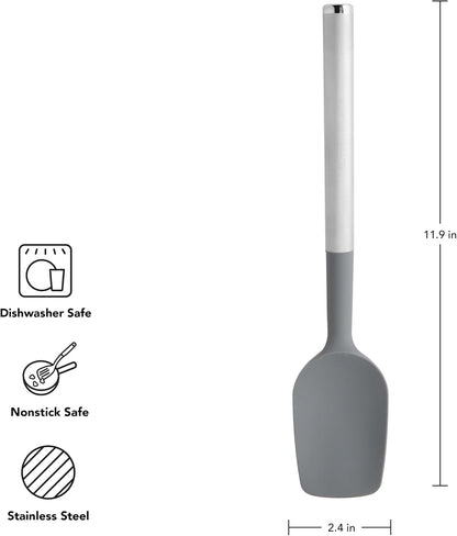 KitchenAid Spoon Spatula with Curved Edges and Stainless Steel Handle, Nonstick Safe, Durable, Dishwasher Safe