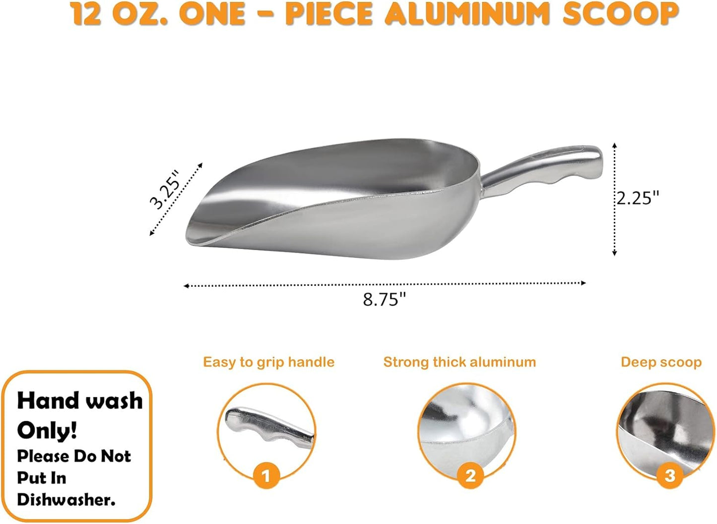 Cast Aluminum Utility Scoop, 5-Ounce - Round Bottom, Small ice scoop For Multi-Purpose Use, With Finger Groove Handle (Hand Wash Only) 5 oz.