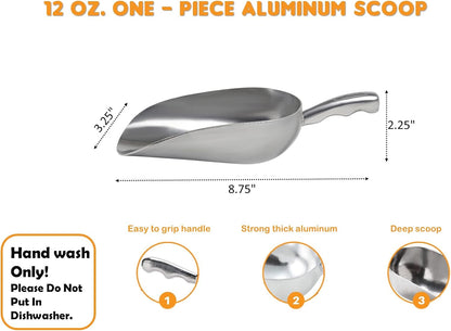 Cast Aluminum Utility Scoop, 5-Ounce - Round Bottom, Small ice scoop For Multi-Purpose Use, With Finger Groove Handle (Hand Wash Only) 5 oz.