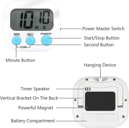 Small Digital Timer for Kitchen Cooking Baking Sports Office Meeting Multi-Function Count Up Countdown Magnetic Backing and ON/Off Switch Desk Electronic Timer (Black)