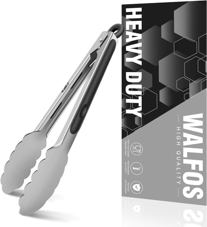 Walfos 600 Degree Heat Resistant Silicone Tongs for Cooking - Kitchen Tongs With Silicone Tips set of 3 size Food Looking Tongs (7" 9" and 12 inch Dark Grey)