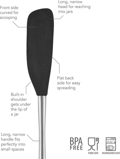Tovolo Flex Core Silicone Spatula Spoonula Set of 2 for Non Stick Cast Iron Cooking & Baking, Dishwasher Safe Heat Resistant BPA Free Long Stainless Steel Handle Kitchen Utensil, Charcoal Gray
