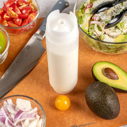 Restaurantware 32oz. FIFO Inverted Plastic Squeeze Bottle with Refill and Dispensing Lids - First In First Out - Perfect for Restaurants Catering and Food Trucks - 1ct box