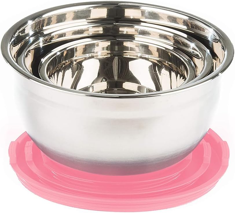 Stainless Steel Mixing Bowls with Lids and Non Slip Bases (Set of 5, Red)