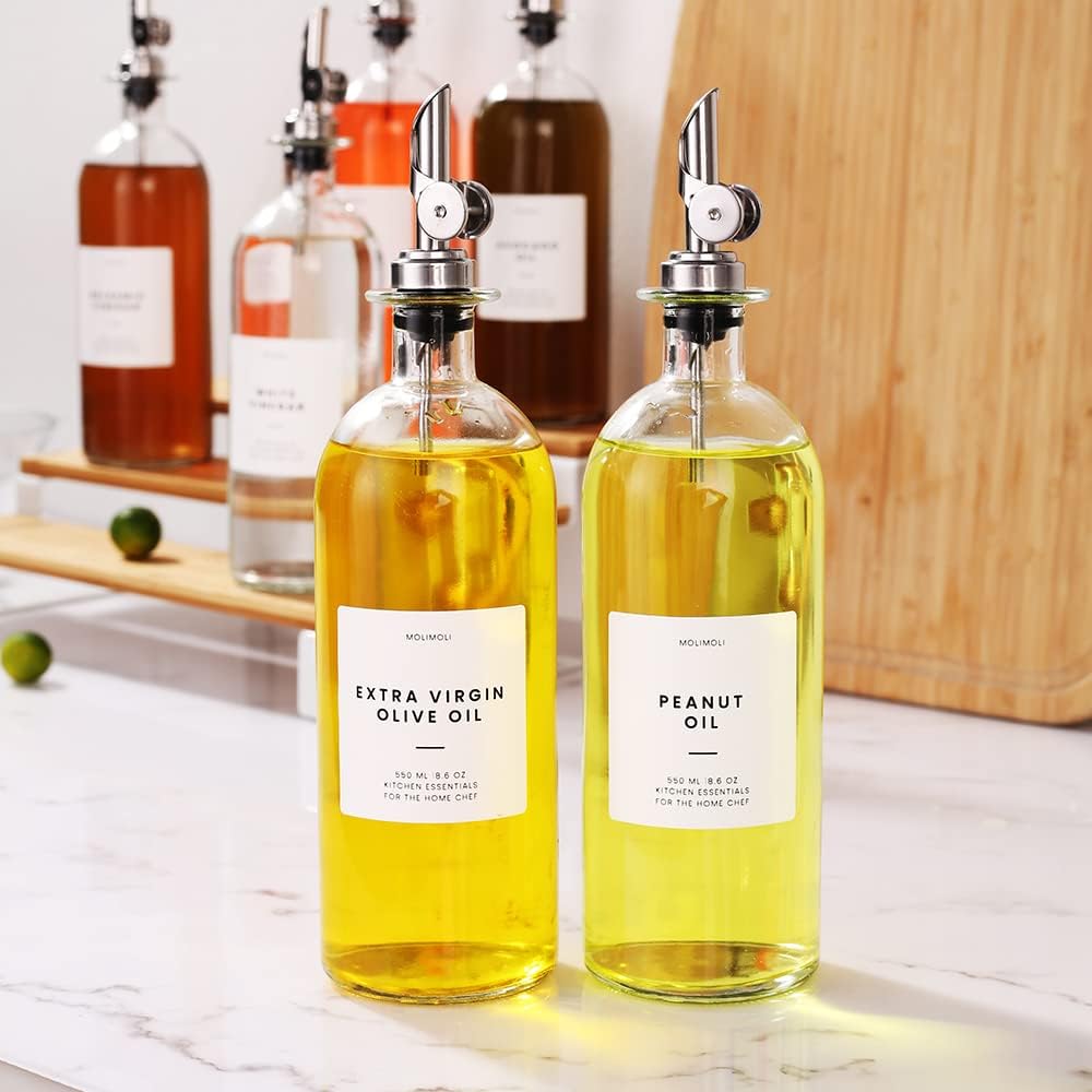 Molimoli - Premium Olive Oil Dispenser Bottles for Kitchen with Pourer - Oil and Vinegar Dispenser Set, Glass Dispenser for Kitchen, Dispenser Bottle of 350ml - Set of 2