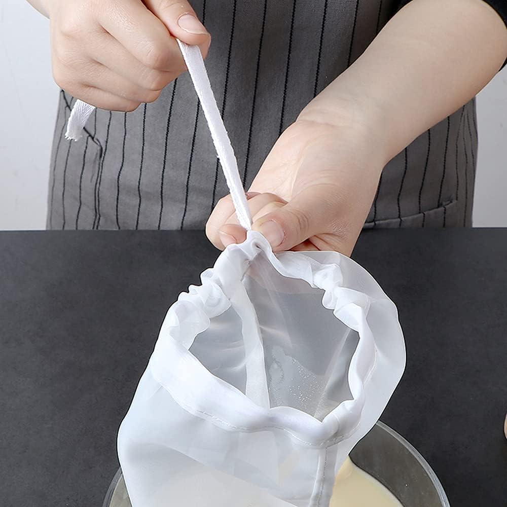 6 Pack - 200 Mesh Fine Mesh Strainer & Nut Milk Bags, Reusable Food Strainer - Food Grade BPA-Free - Ultra Strong Fine Nylon Mesh - Nutmilk, Juices, Cold Brew, Tea Coffee, Juice Soy