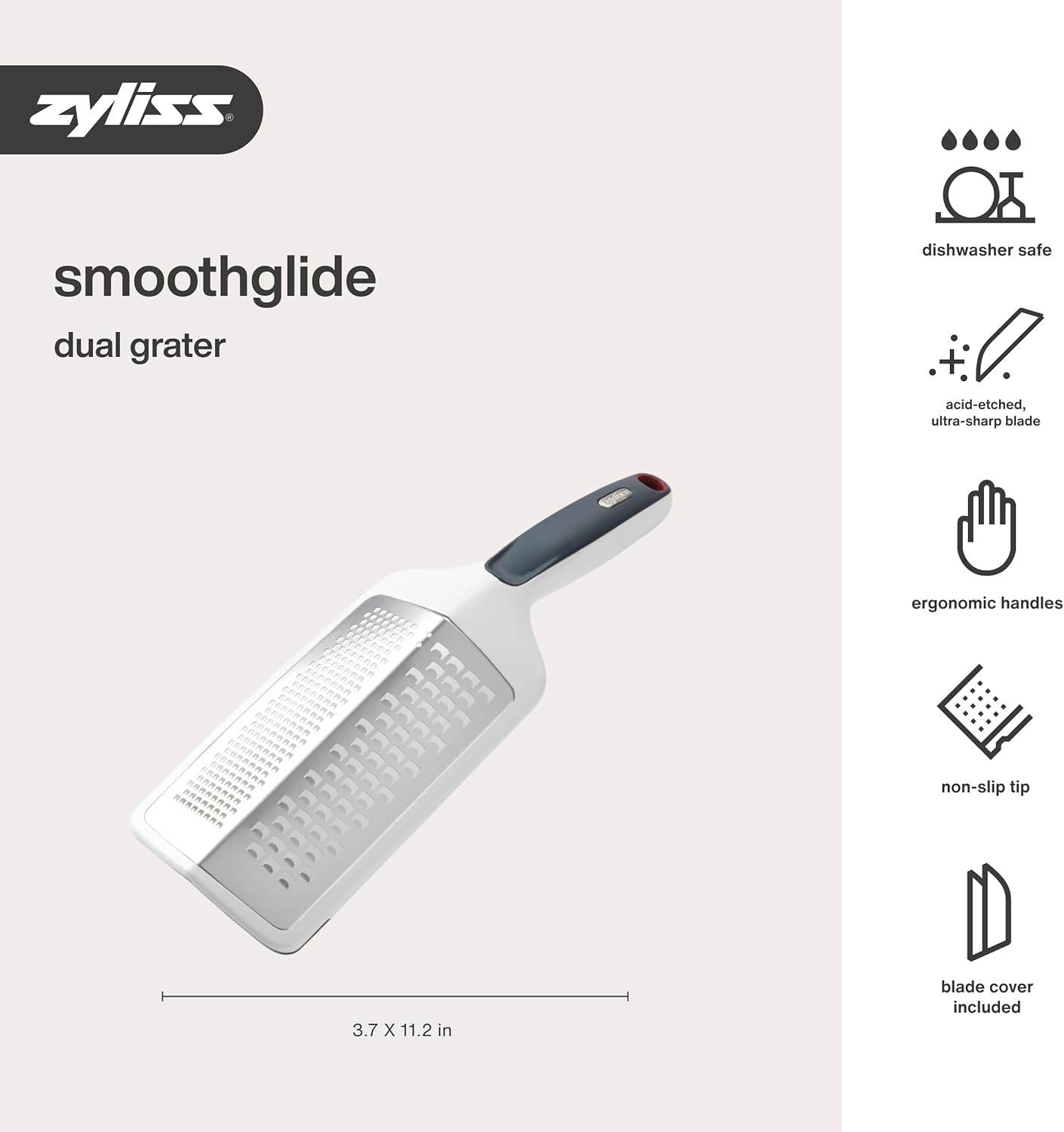 Zyliss Fine Grater and Zester - Handheld Grater with Stainless Steel Blade & Wheat Straw Handle - Ideal for Hard Cheese, Chocolate, Fruit, Vegetables, & More - Protective Cover Doubles as Scraper