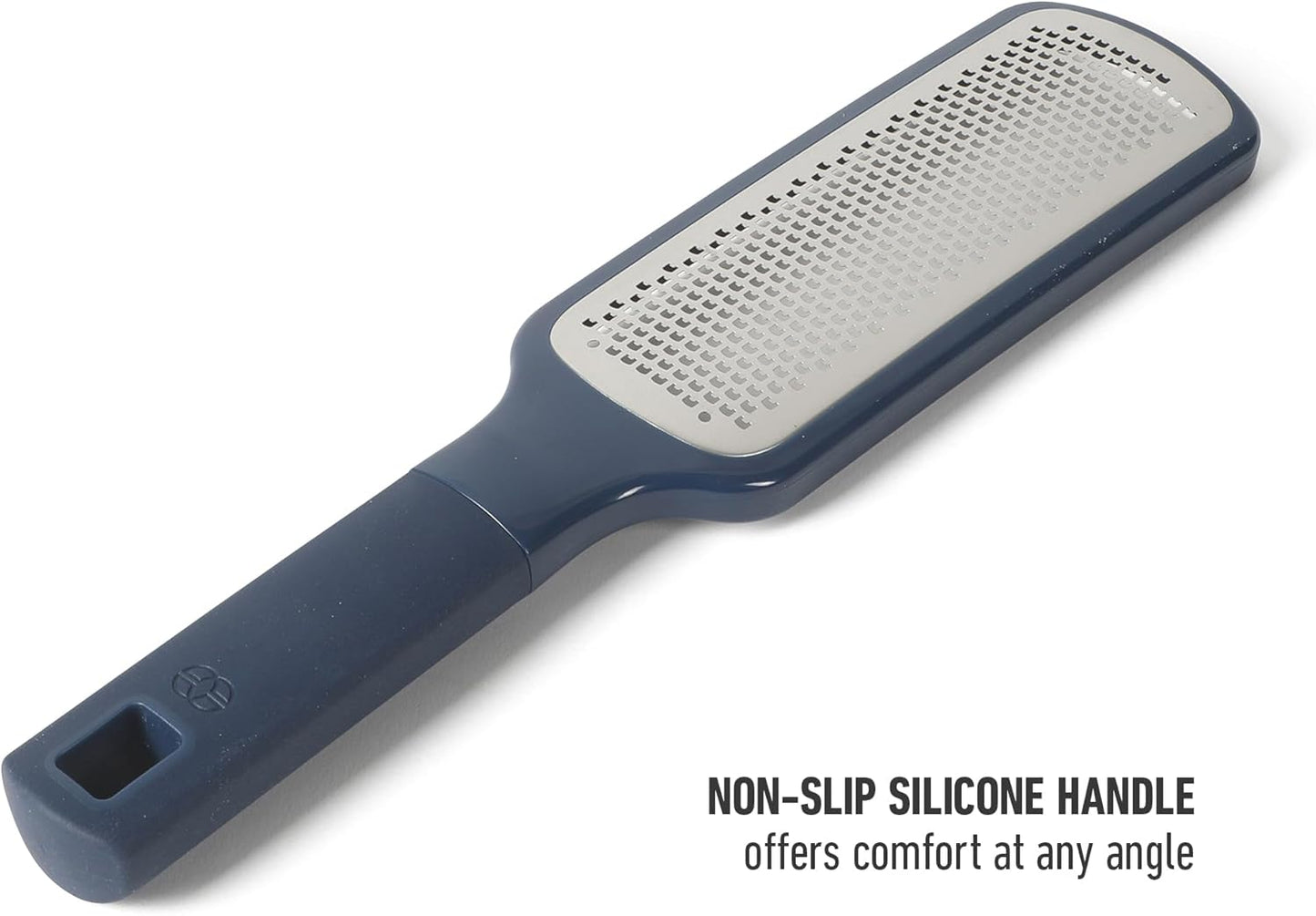 Calphalon Edge Stainless Steel Handheld Grater Lemon Zester W/Cover & Rubber Handle - Navy Blue
