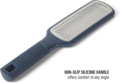 Calphalon Edge Stainless Steel Handheld Grater Lemon Zester W/Cover & Rubber Handle - Navy Blue