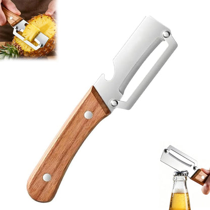 MultiFunctional Vegetable Peeler for Kitchen, Vegetable Peeler with Wooden Handle and Bottle Opener, 2-in-1 Stainless Steel Kitchen Peelers for Fruit Veggie Apple Potato Pumpkin Papaya(1PCS)