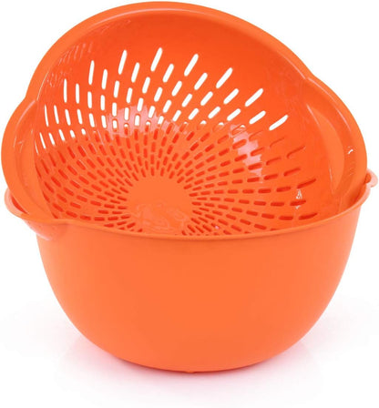 Mintra Home Mixing Bowl w/Colander (Large 4.5L, Red) - For Washing & Draining Fruits And Vegetables - Heavy Duty Plastic for Baking, Cooking Supplies - Dishwasher Safe