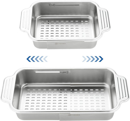pollock 4 In 1 Collapsible Sink Colander for Kitchen Food Grade 304 Stainless Steel Over the Strainer Extend Drain Basket Washing Vegetable Fruits,Dishes