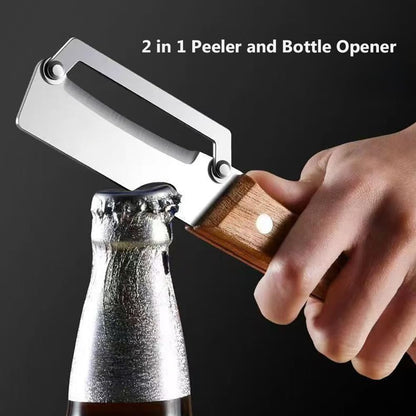 Premium Vegetable Peeler with Wooden Handle and Bottle Opener, Multifunctional Vegetable Peeler for Kitchen,Designed for Peeling Various Fruits and Vegetables(1pcs)