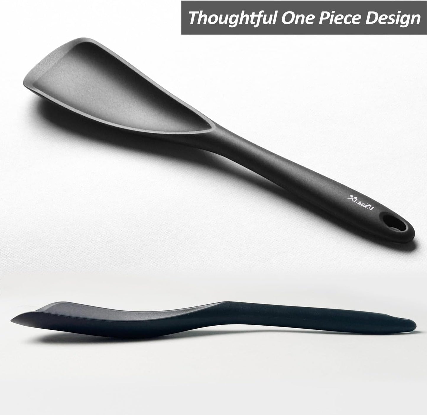 Silicone Spatula Spoon, Great for Both Cooking and Serving Durable BPA-Free Matte Black Silicone, Seamless Design, Safe for Nonstick Cooking Surfaces, 2-Pcs, Gray