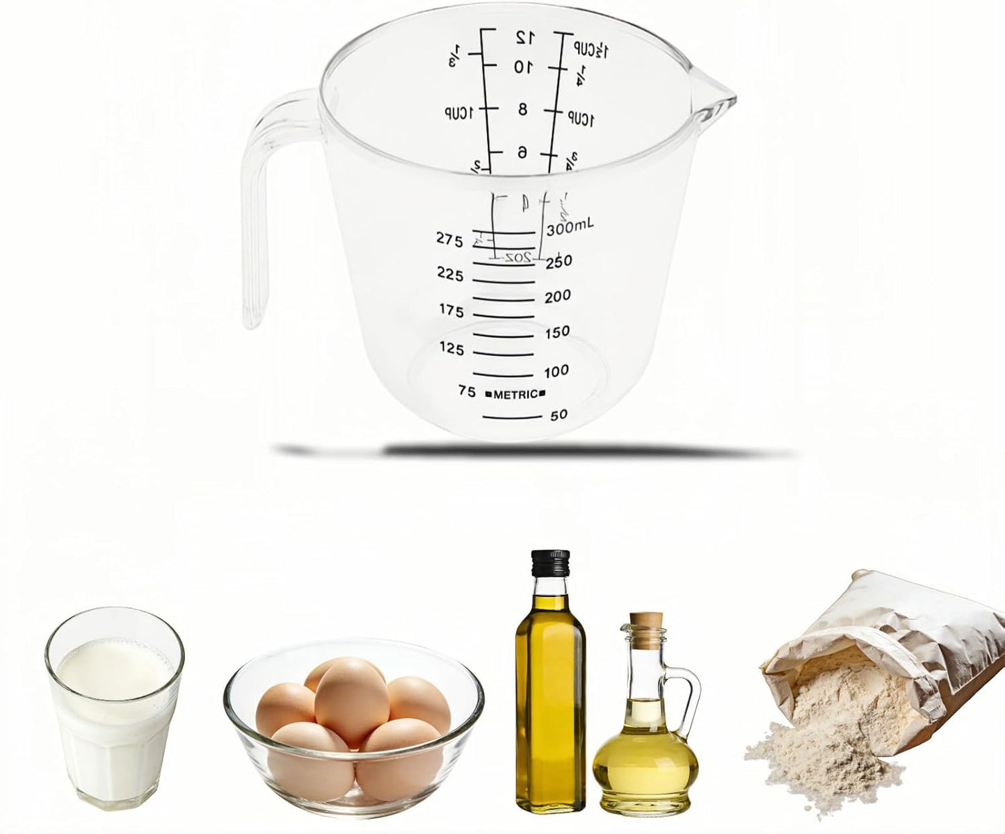 BPA-Free Plastic Measuring Cup 300ml/1 ½ Cup – Clear with Dual ml/cup Marks, Heat-Resistant 0-176°F, V-Shaped Spout for Drip-Free Pouring, Comfort Grip Handle for Baking & Cooking