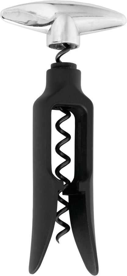True Self Pulling Corkscrew Wine Opener, Durable Plastic with Easy Turn Chrome Handle, Wine Bottle Opener for Bartenders, Home Bar Tools, Bar Cart Accessories, Kitchen Essentials, Set of 1, Black