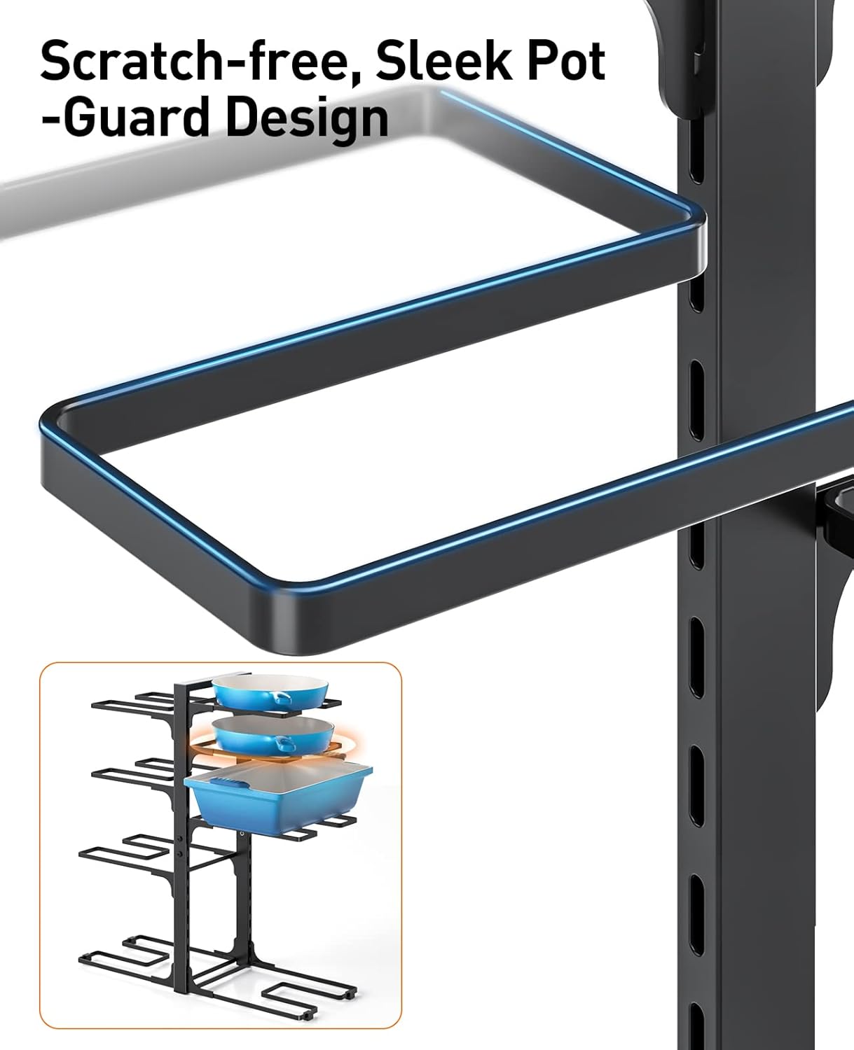ORDORA Pots and Pans Organizer for Cabinet 16.61 Height, 8 Tier Pot Organizers Rack with 3 DIY Methods, Adjustable Pan Organizer under Cabinet Kitchen Organization and Storage
