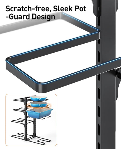 ORDORA Pots and Pans Organizer for Cabinet 16.61 Height, 8 Tier Pot Organizers Rack with 3 DIY Methods, Adjustable Pan Organizer under Cabinet Kitchen Organization and Storage
